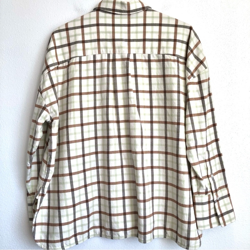 NWT Everlane The Boxy Flannel Green Brown Plaid Button Up Shirt Top Size Medium - Picture 9 of 13